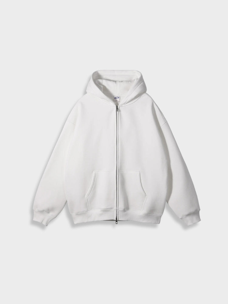 Weiße Kapuzenjacke mit Reißverschluss, Unisex, Baumwolle, lässiger Stil, modisch, bequem.