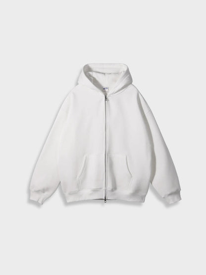 Weiße Kapuzenjacke mit Reißverschluss, Unisex, Baumwolle, lässiger Stil, modisch, bequem.