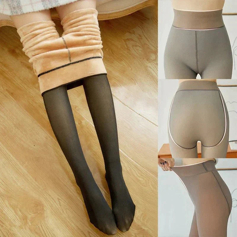 Damen Winterleggings, hautfarben, warm, blickdicht, elastisch, ideal für kalte Jahreszeiten.