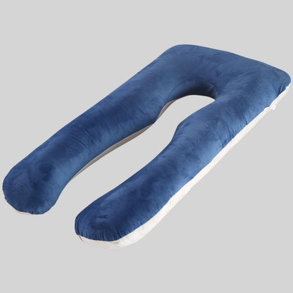 U-förmiges Schwangerschaftskissen, blau-grau, Samt, bequem, für Seitenschläfer.