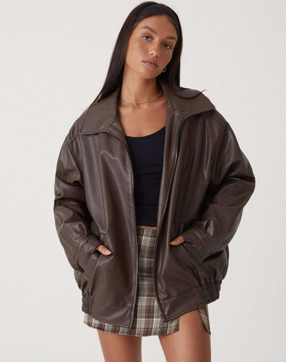 Oversized höstläder damsjacka – Yara