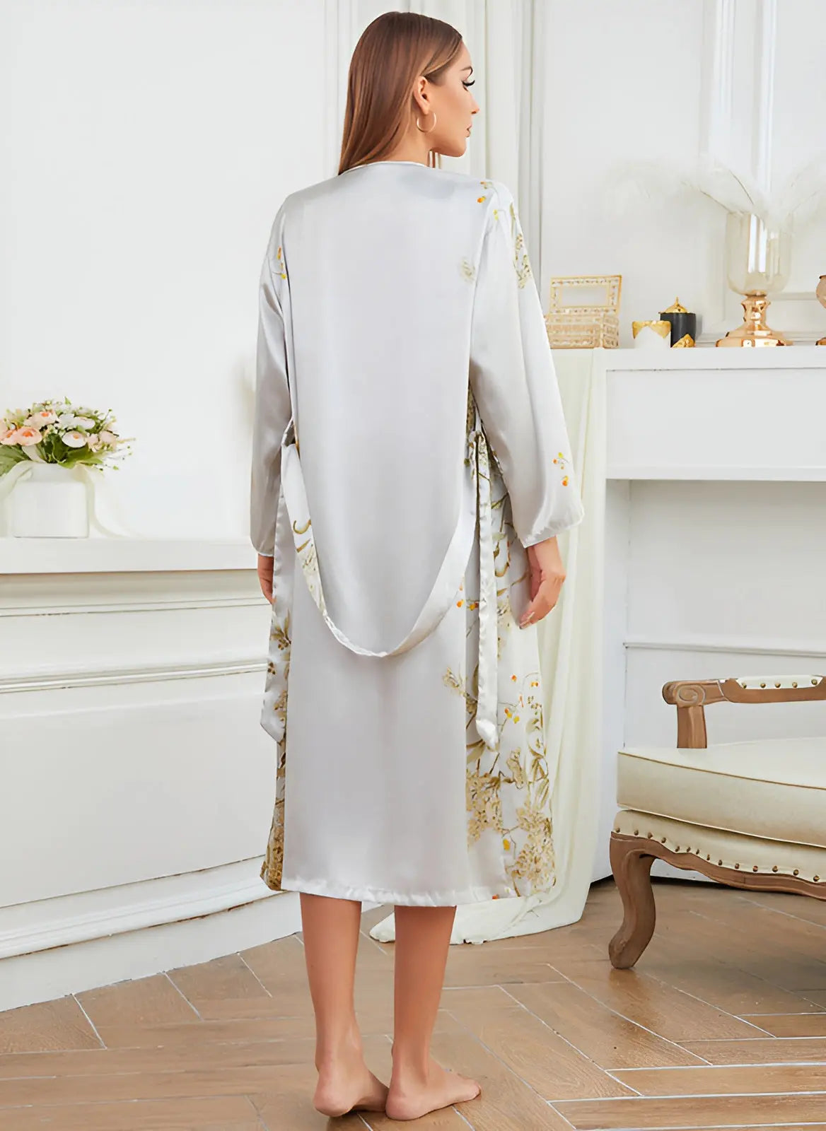 Tvådelad satinklänning-kimono set för damer – Livia Höstromantik Edition