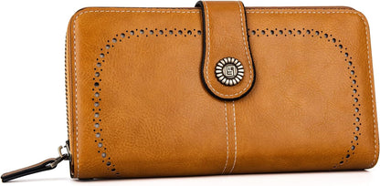 Gelbe Damen-Geldbörse aus Leder mit Druckknopf, elegant und stilvoll, modisches Accessoire.