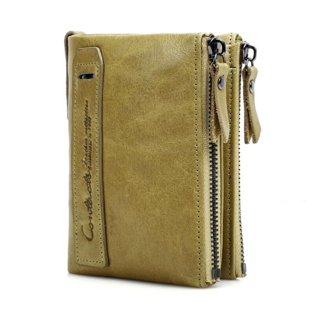 Gelbe Leder-Geldbörse mit Reißverschluss, Herren-Portemonnaie, modisches Accessoire, elegant.