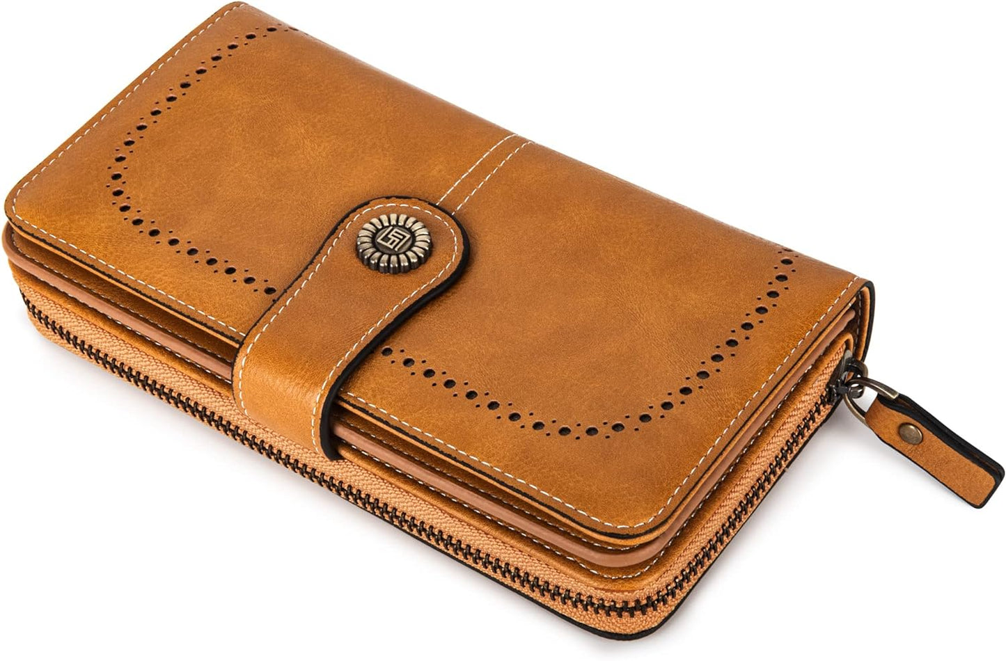 Braune Leder-Geldbörse mit Reißverschluss, Damen-Portemonnaie, elegant, modisch, langlebig.