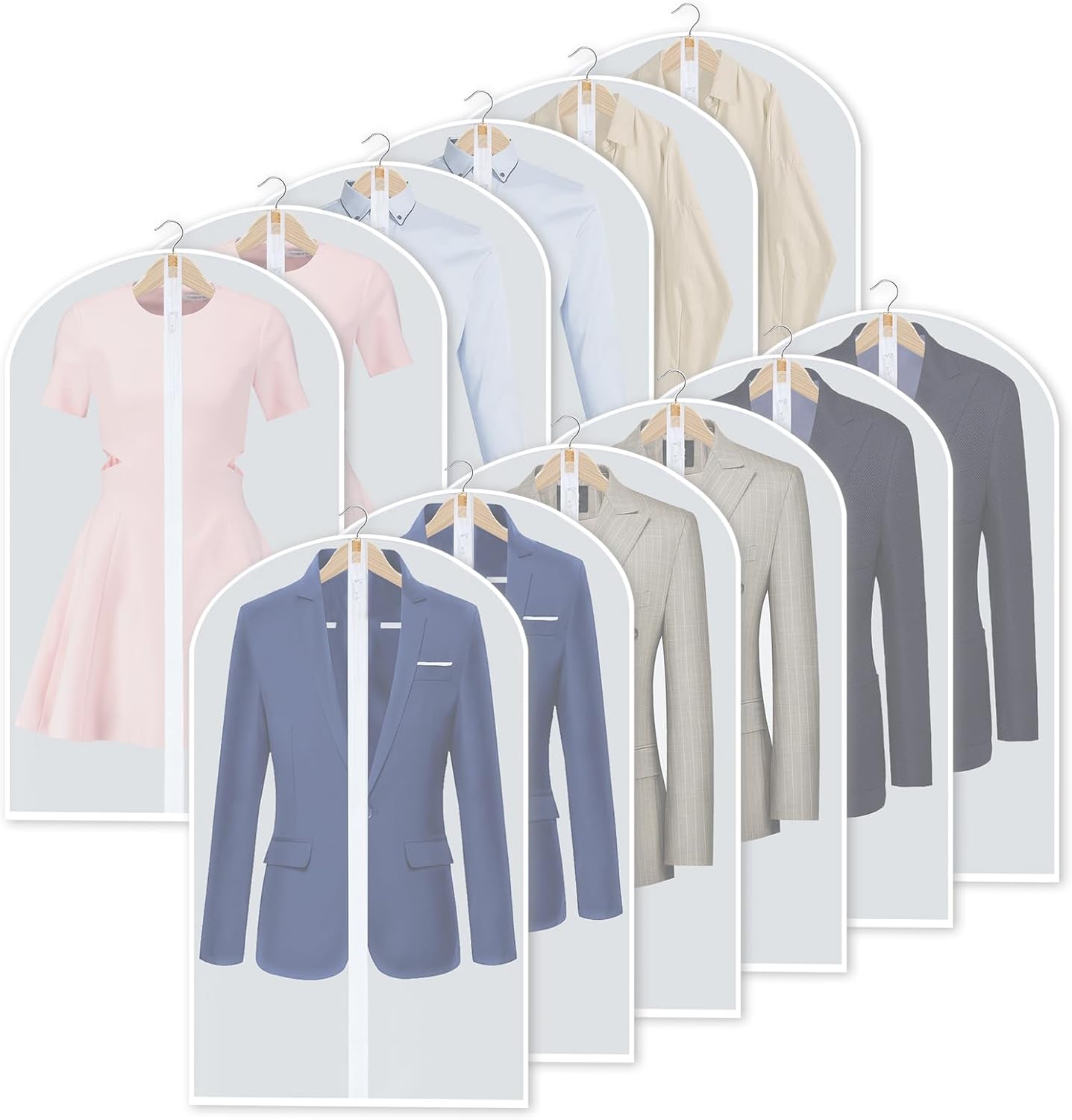 PEVA-klädpåseset – 12-pack med hängande klädöverdrag i 3 storlekar (Köp 1, få 1 GRATIS)