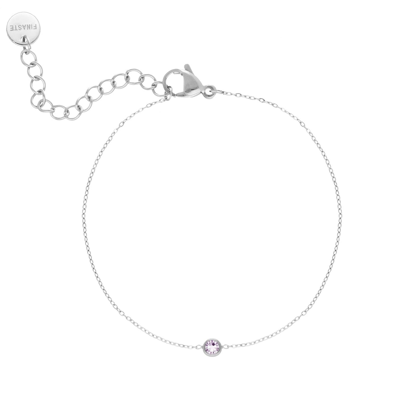 Silbernes Geburtsstein-Armband mit lila Kristall, zartes Design, verstellbare Kette.